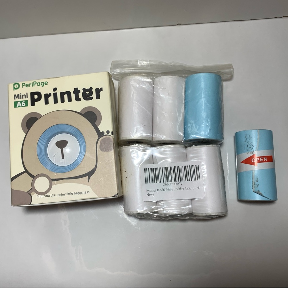 Mini A6 Printer with White and Blue Labels